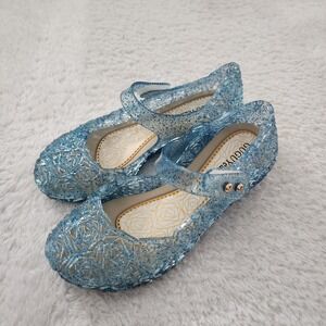 GUGUYeah Blue Glitter Jelly Shoes Girls Mary Jane Princess Flats Size US 10